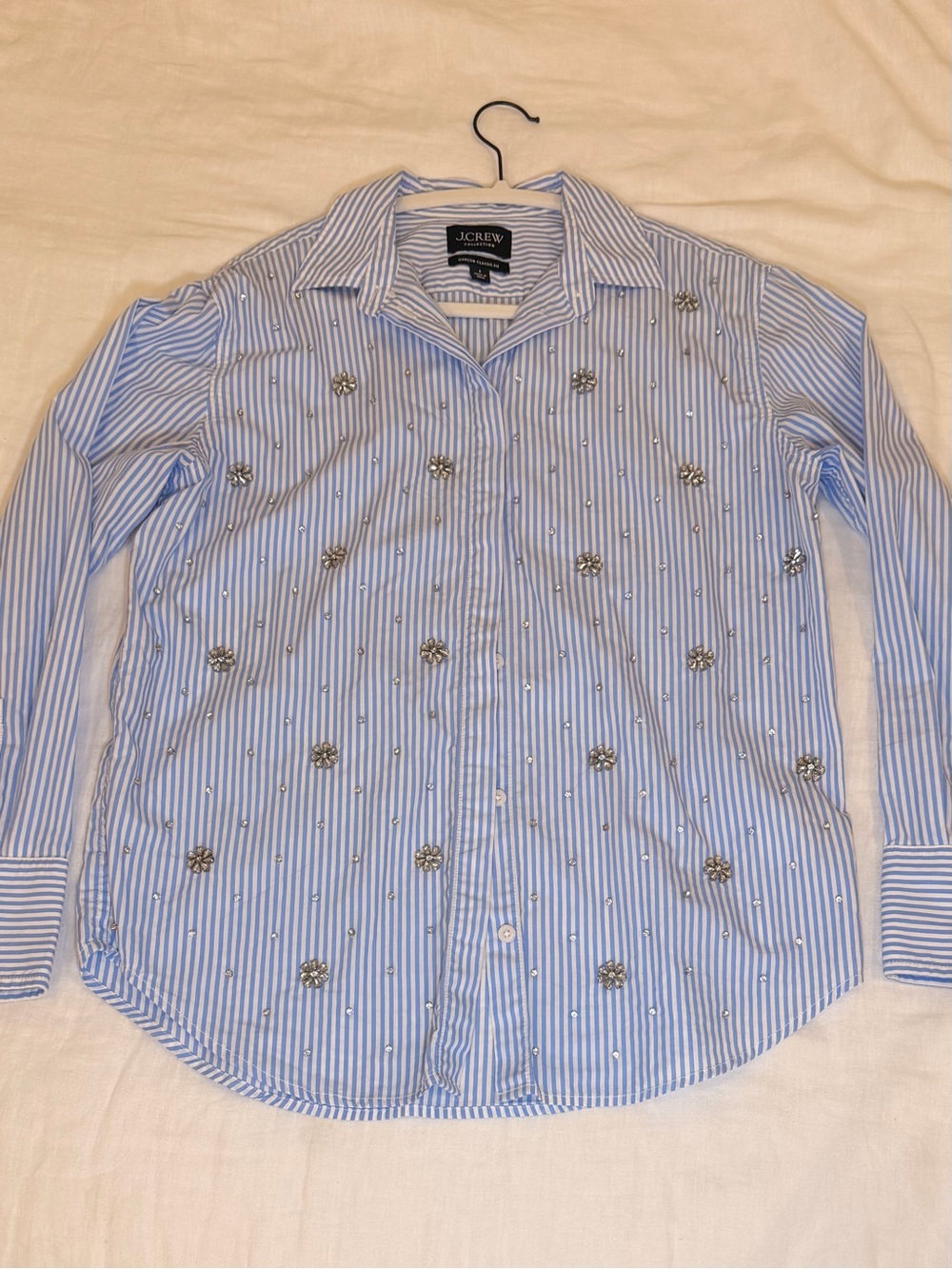 J. Crew Light Blue Striped Crystal-Embellished Button-Down Shirt - Picture 2 of 9